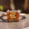 Elegant 2.16 CT Emerald Cut Champagne East To West Moissanite Solitaire Ring