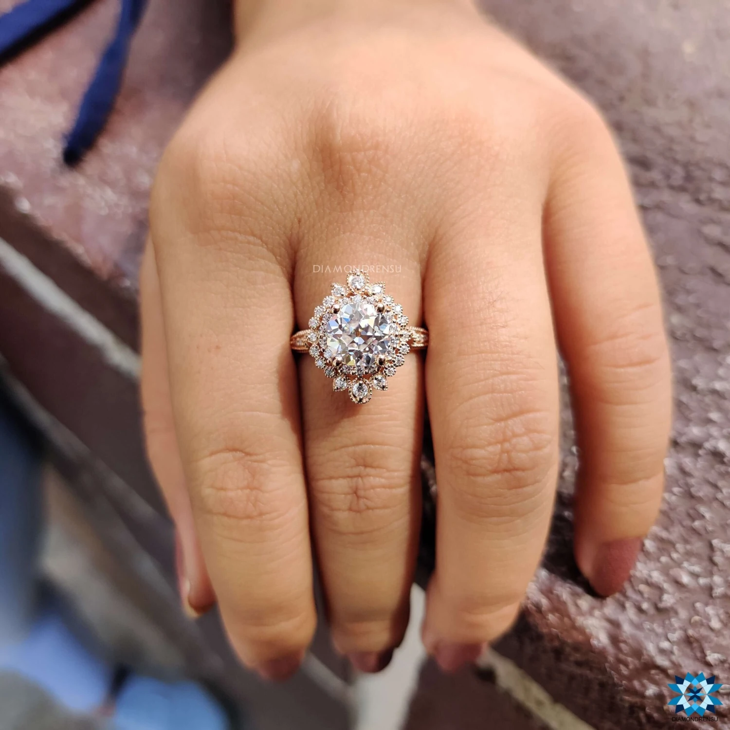 Art Nouveau 2.54 TW Round Old European Cut Halo Engagement Ring - Image 8