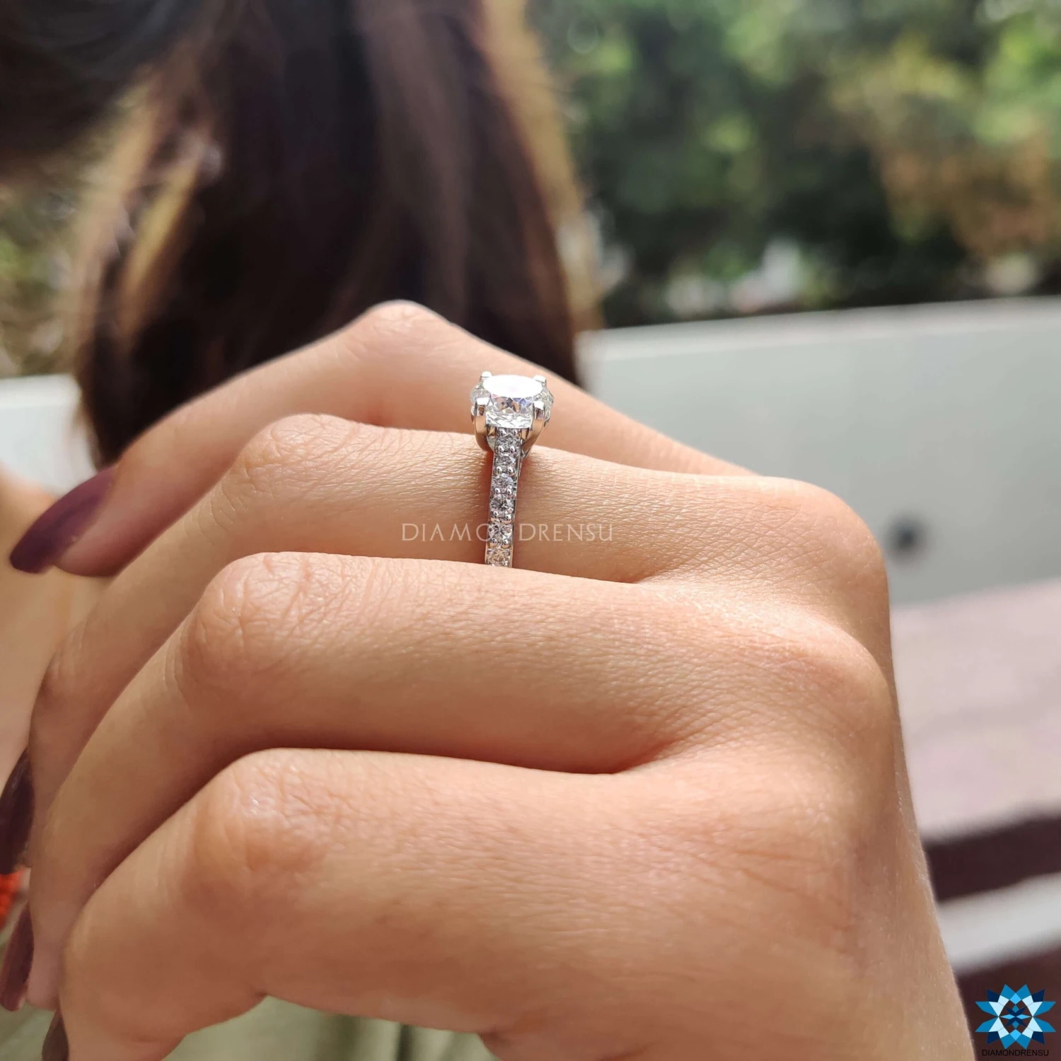 2.34 TCW Portuguese Cut Trellis Pave Set Moissanite Engagement Ring - Image 6