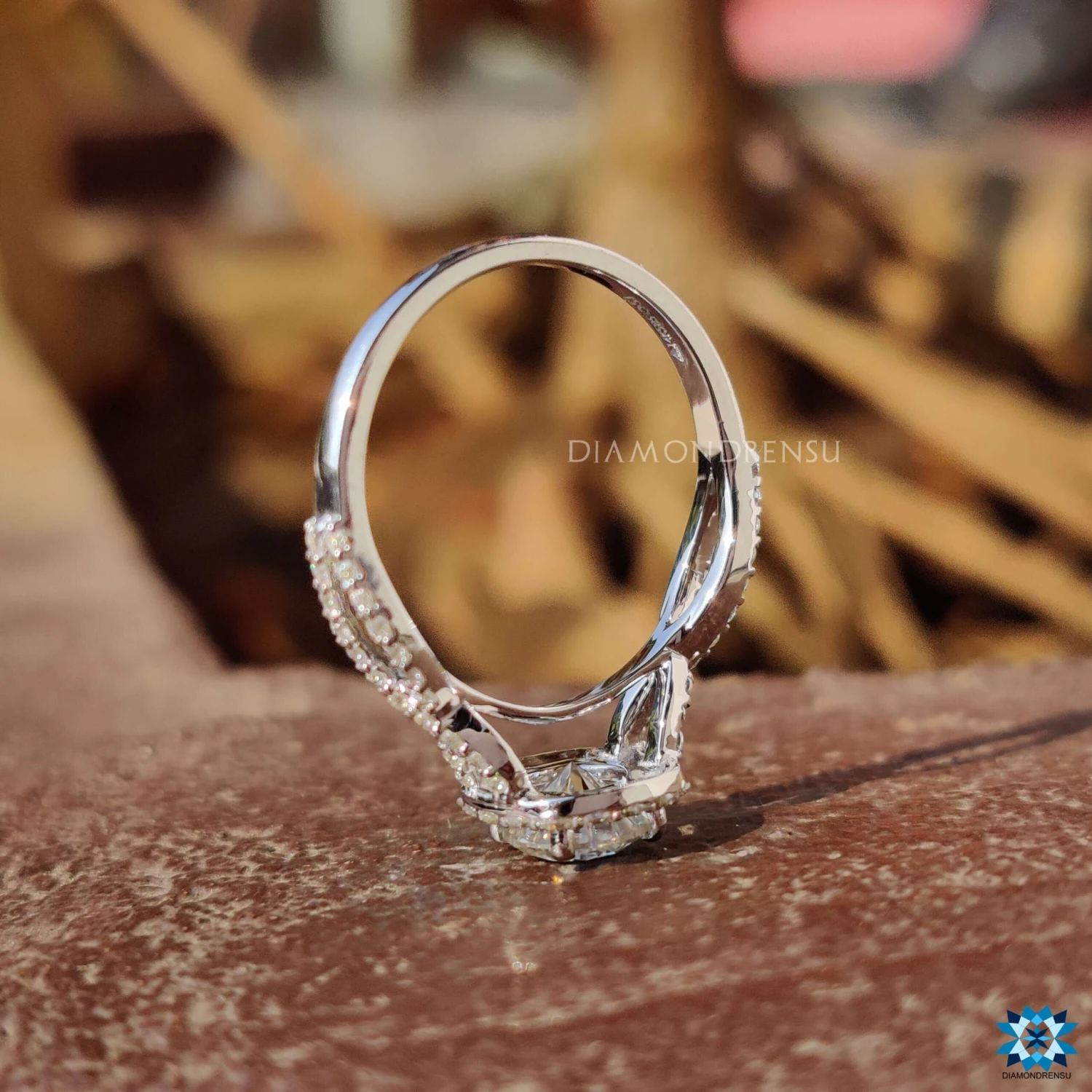 1.13 TCW Round Cut Dazzling Twisted Pave Set Halo Engagement Ring - Image 5