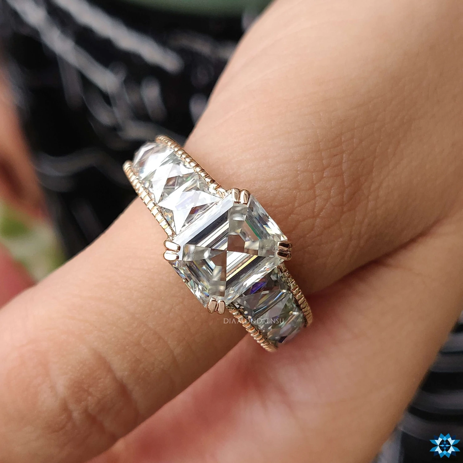 Vintage Ring - 7.17 CT Emerald French Cut Channel Set Moissanite Ring - Image 8