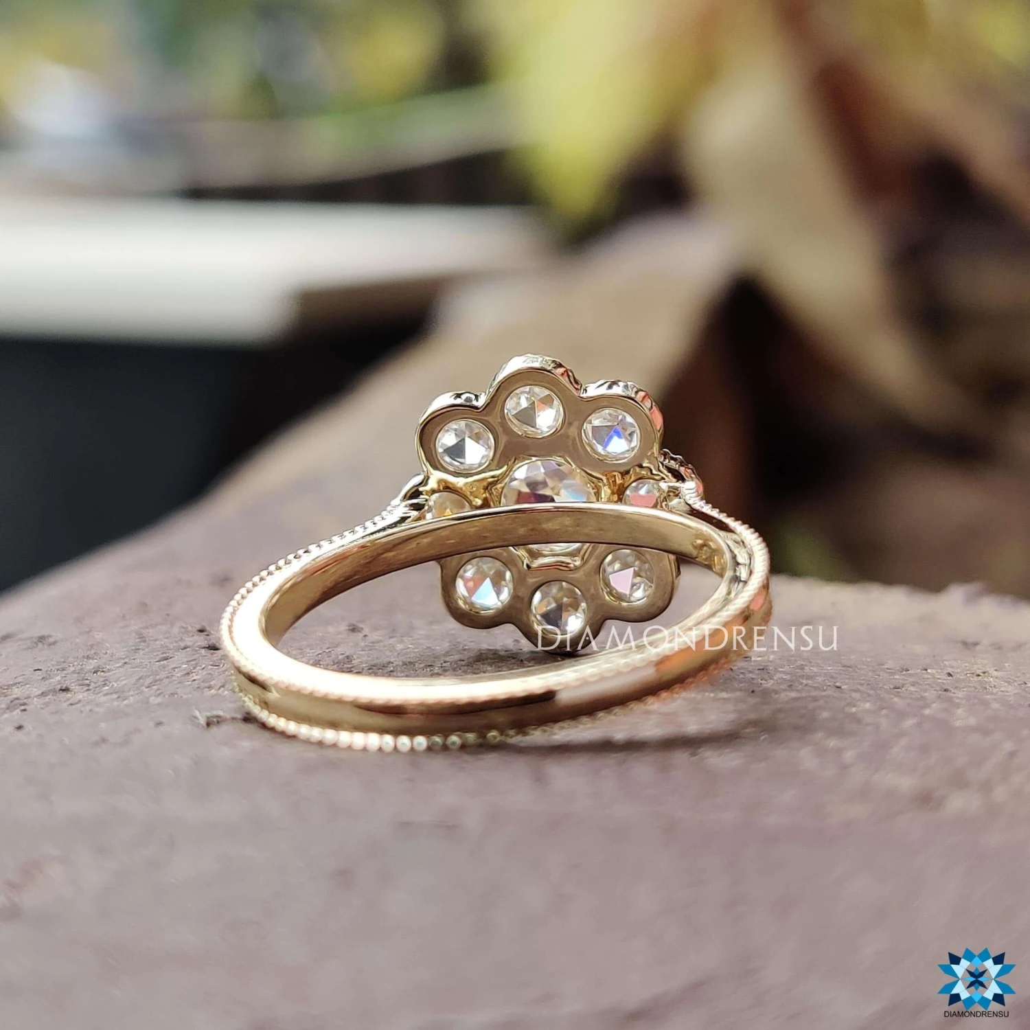 1.72 TCW Round Rose Cut Dazzling Cluster Halo Moissanite Engagement Ring - Image 3