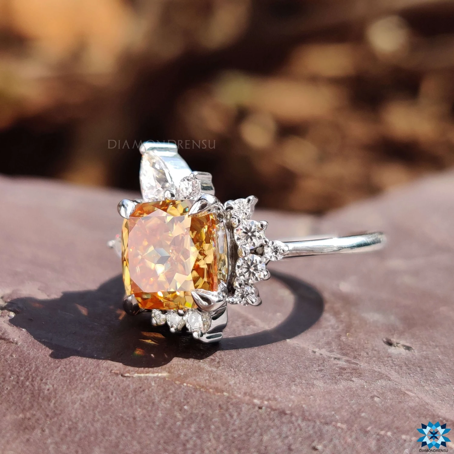 Vintage Style Engagement Ring, 2.3 TW Orange Cushion Rensu Cut Anniversary Gift Ring - Image 6