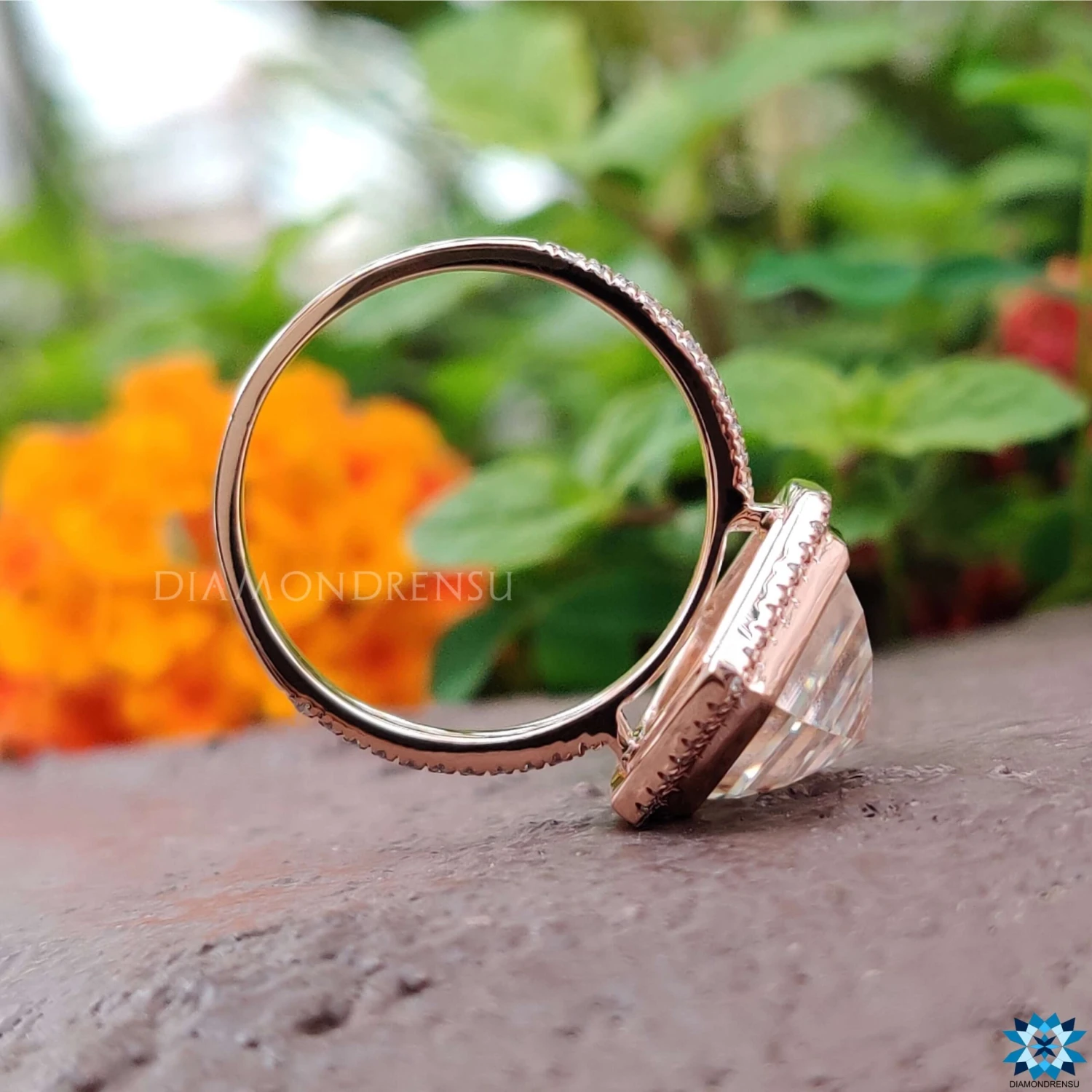 5.33 TCW Hexagon Rose Cut Dazzling Micro Pave Halo Engagement Ring - Image 4