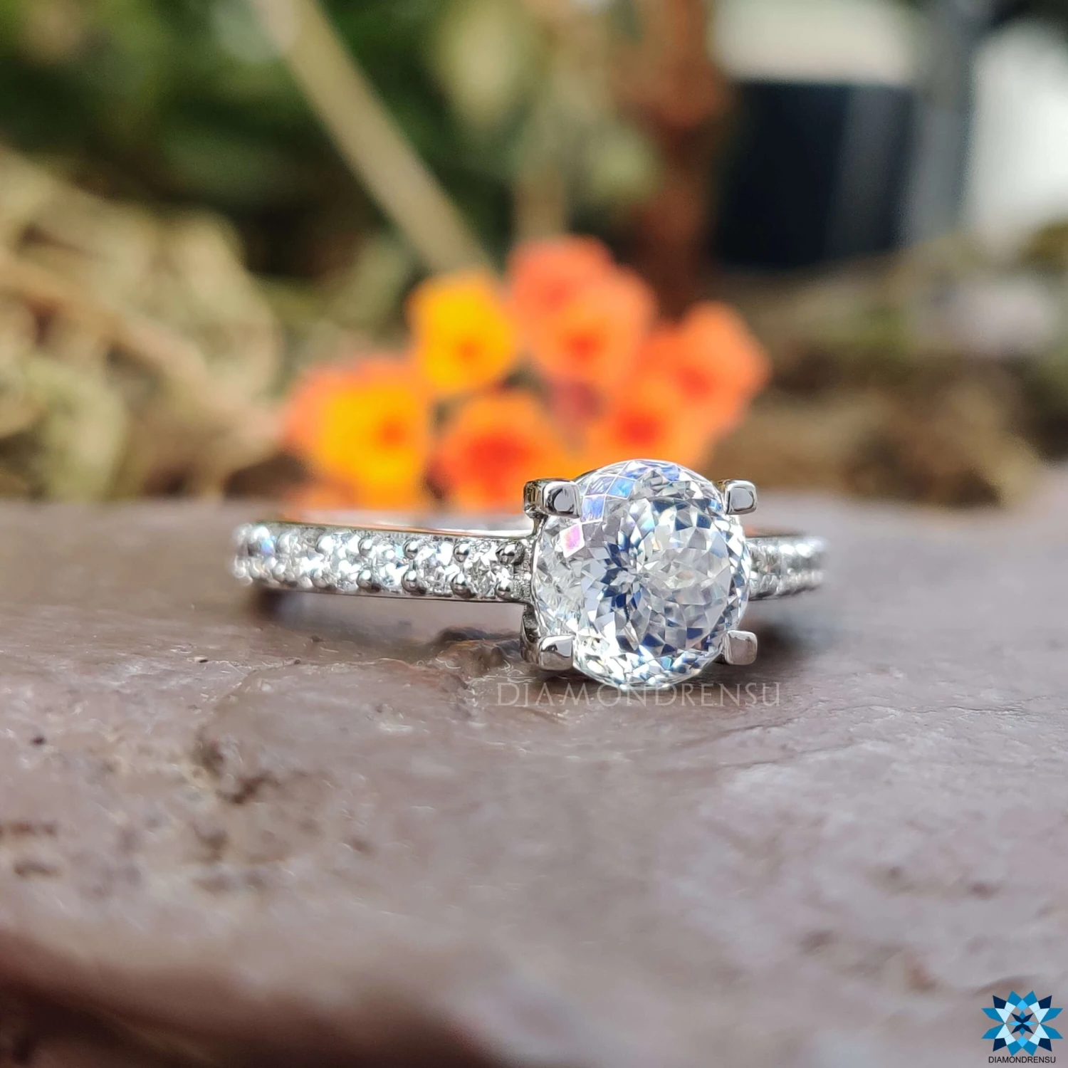 2.34 TCW Portuguese Cut Trellis Pave Set Moissanite Engagement Ring - Image 4