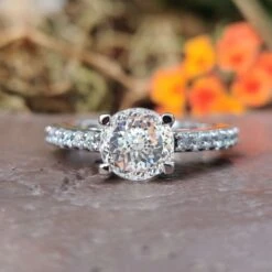 2.34 TCW Portuguese Cut Trellis Pave Set Moissanite Engagement Ring