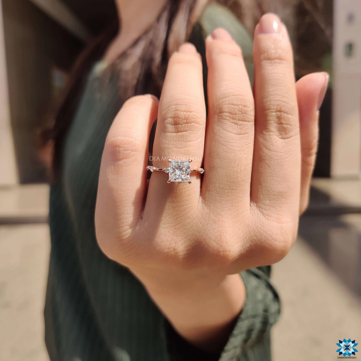 1.59 CT Princess Cut Floating Bubble Pave Moissanite Engagement Ring - Image 6