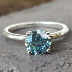 1.19 CT Round Cyan Blue Moissanite Solitaire Engagement Ring