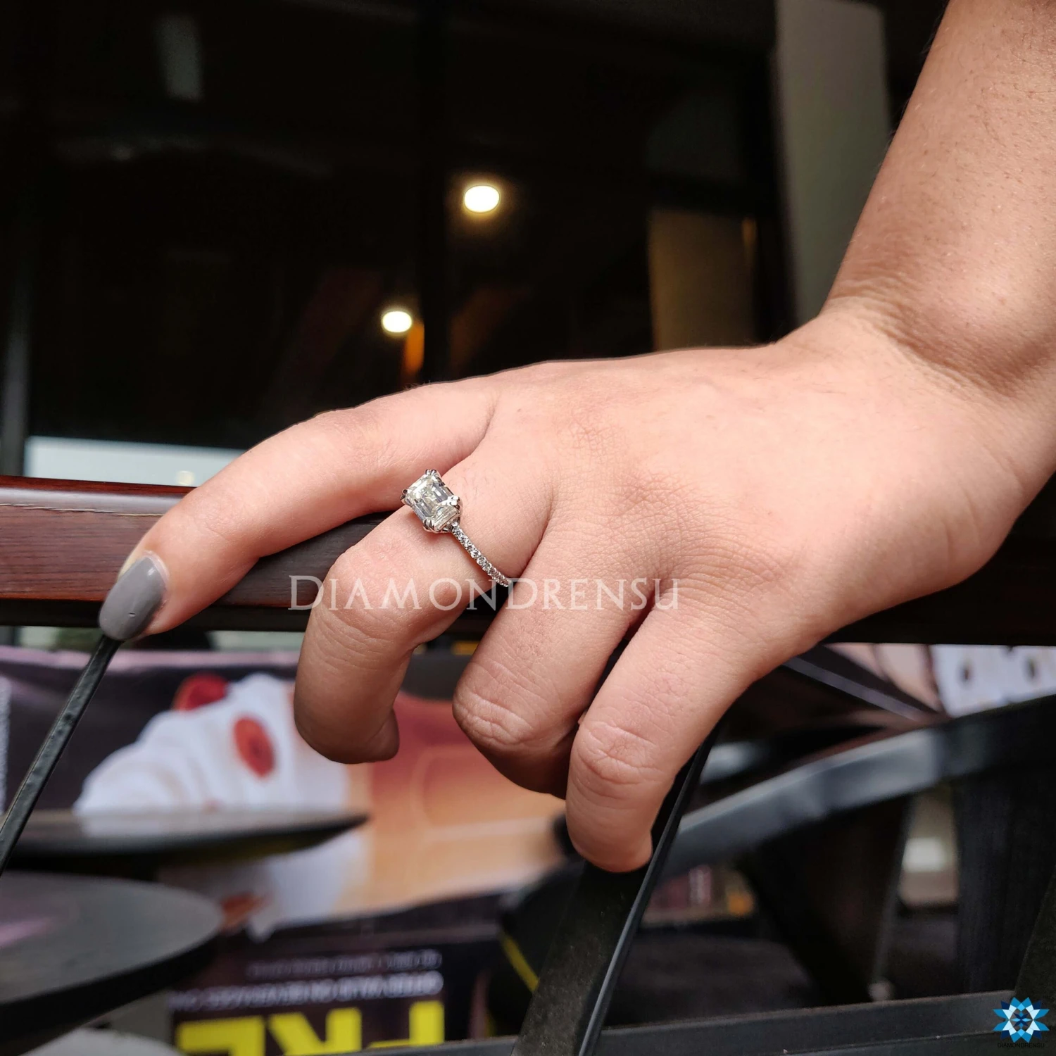 2.30 TCW Emerald Cut East To West Moissanite Engagement Ring, Pave Setting Anniversary Gift Ring - Image 9