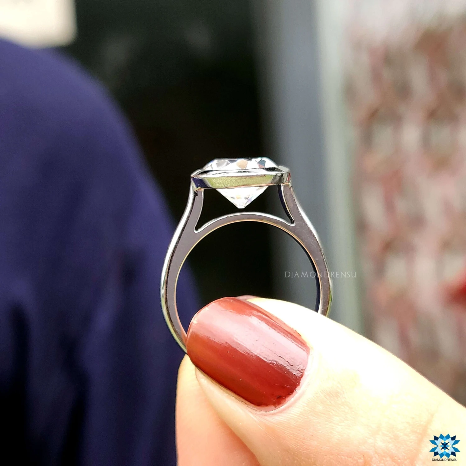 1.89 CT Round Old European Cut Bezel Set Moissanite Solitaire Ring - Image 4