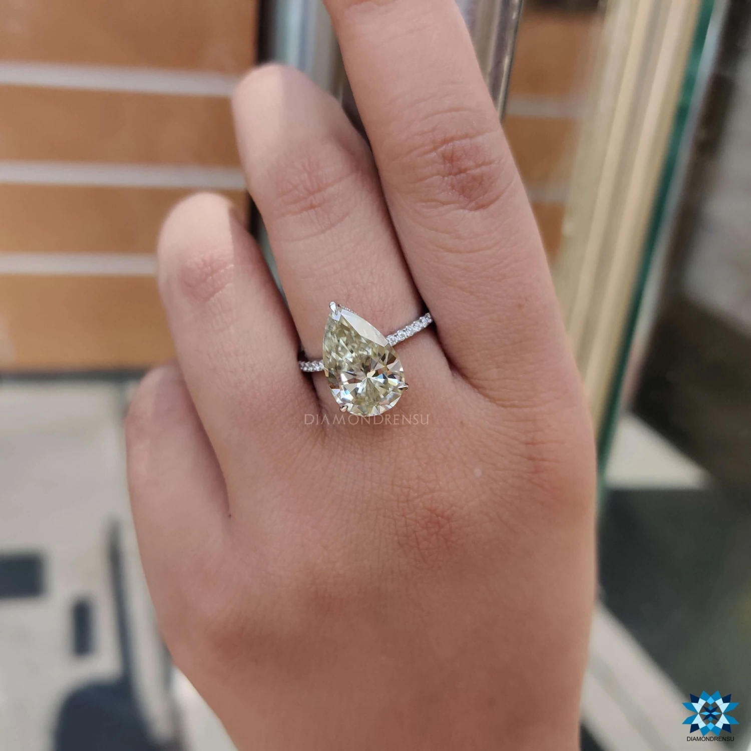 Unique 5.16 TCW Pear Cut Hidden Halo Pave Set Moissanite Engagement Ring - Image 8
