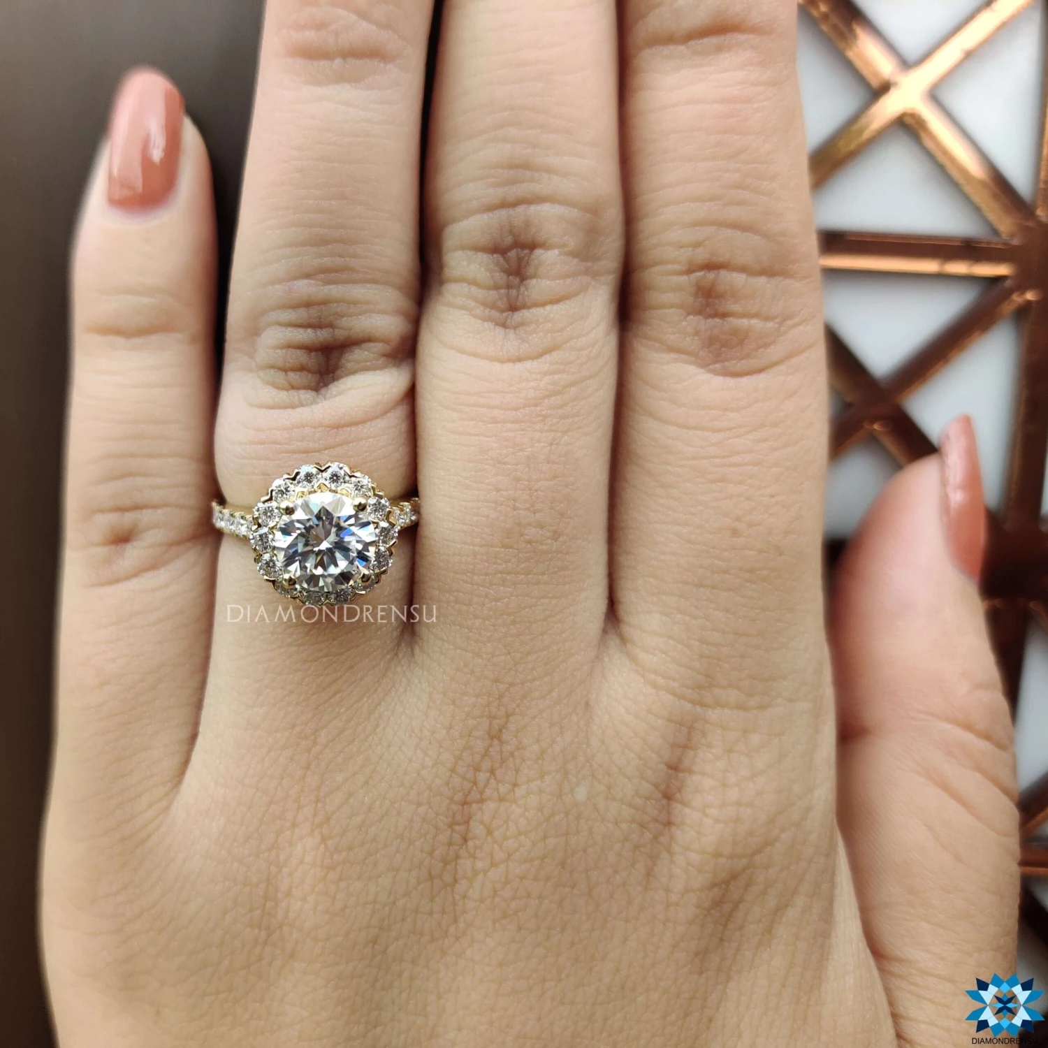 2.23 TCW Round Brilliant Cut Halo Pave Colorless Moissanite Engagement Ring - Image 9