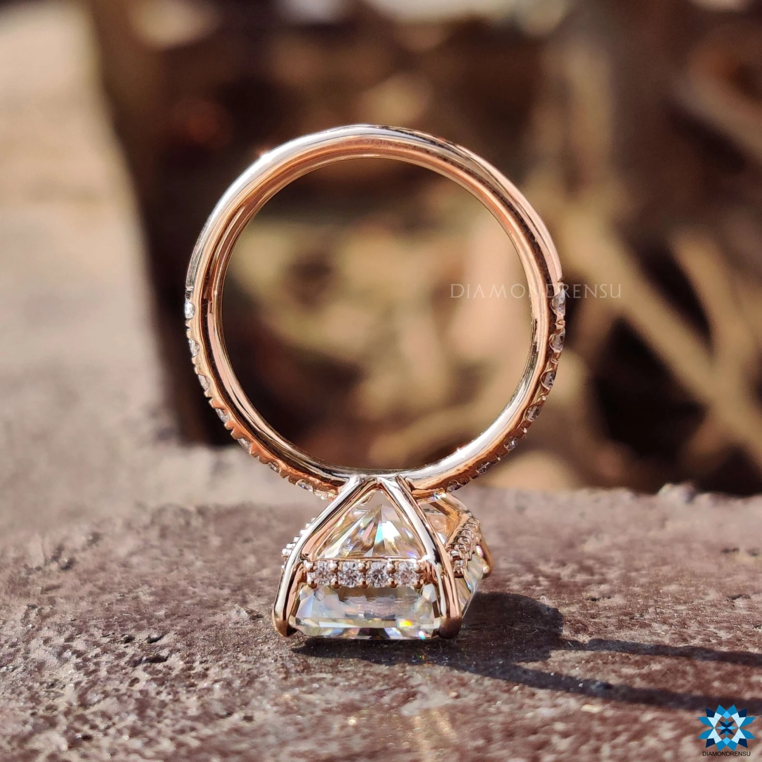 Radiant Cut Moissanite Engagement Ring, Hidden Halo Pave Set Rose Gold Moissanite Engagement Ring - Image 6