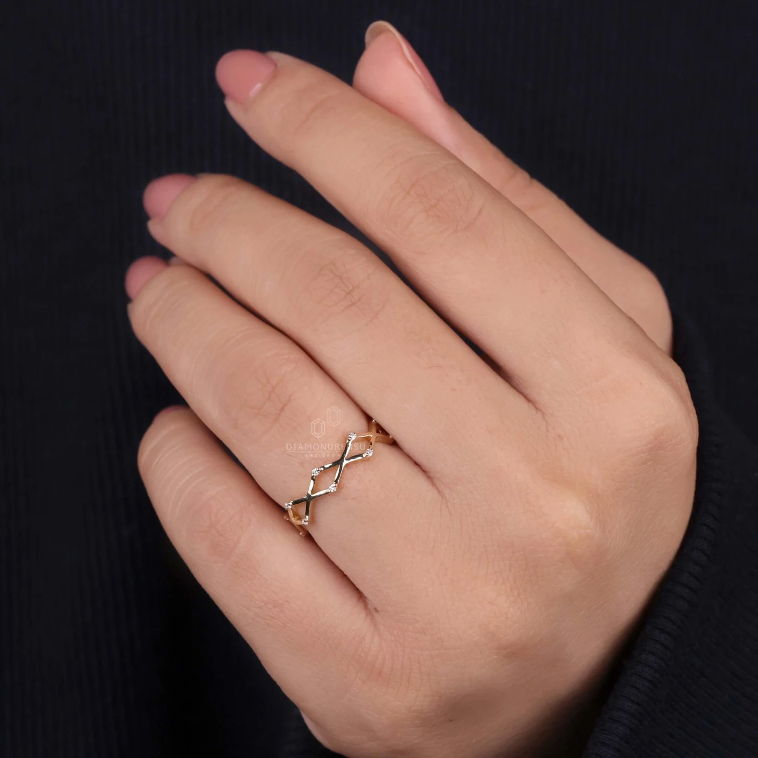 Round Lab Grown Diamond Wedding Band, Unique Designer Matching Band - Image 3