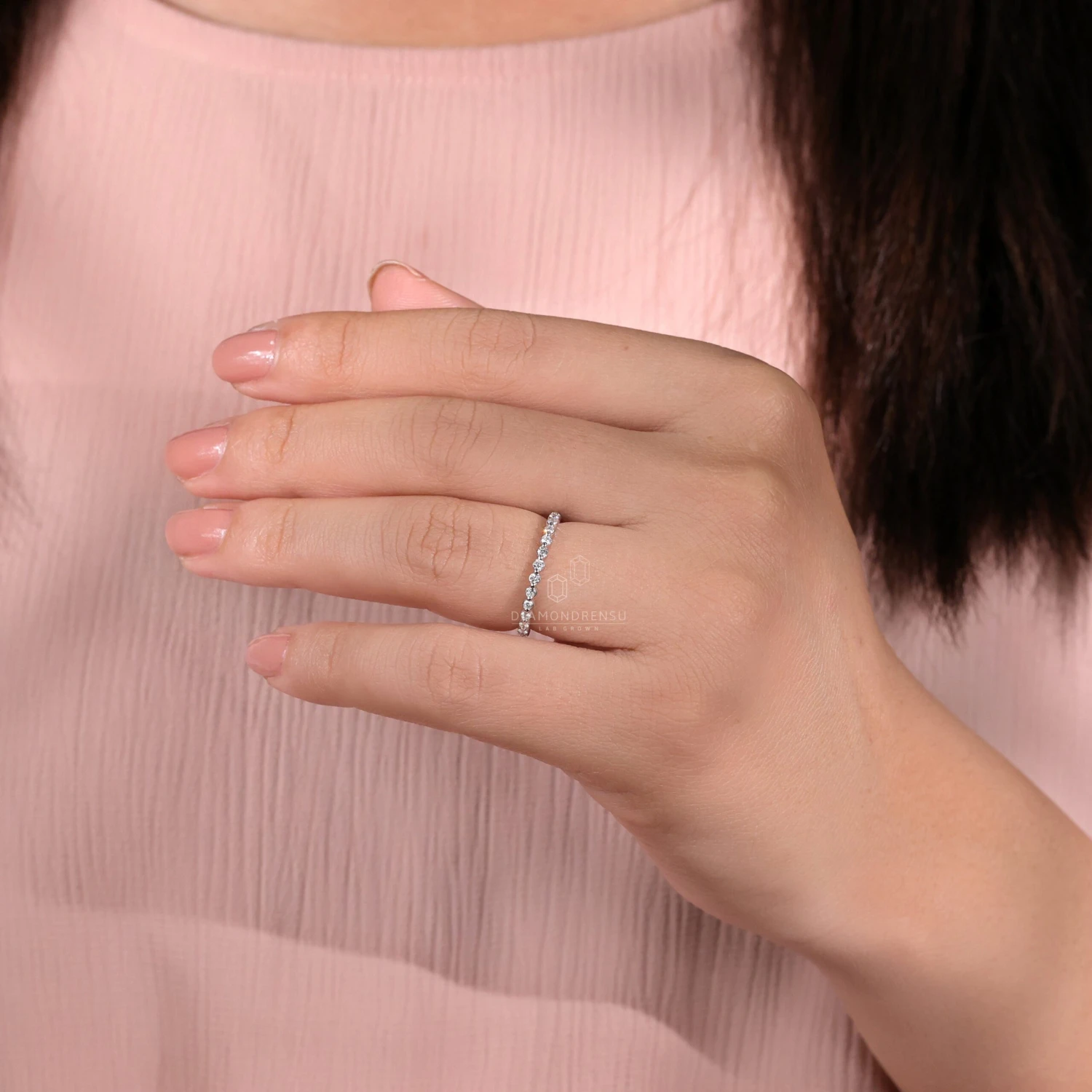 Floating Bubble Half Eternity Wedding Band, 1.50 MM Round Brilliant Cut Lab Created Diamond Band, Matching Band For Engagement Ring - Image 8