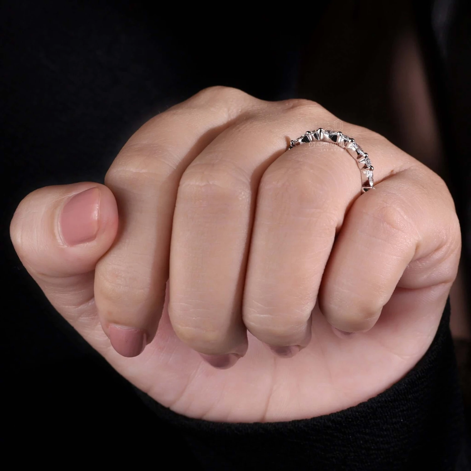 Marquise And Round Lab Grown Diamond Floating Bubble Wedding Band - Image 9