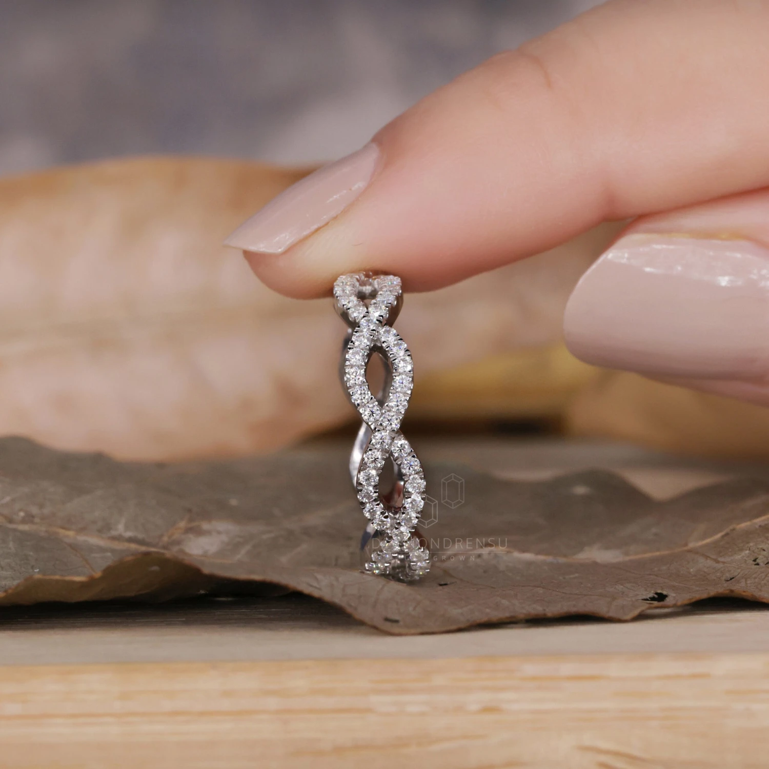 Celtic Style Round Brilliant Cut Lab Grown Diamond Wedding Band, Lab Diamond Cross Over Band - Image 4