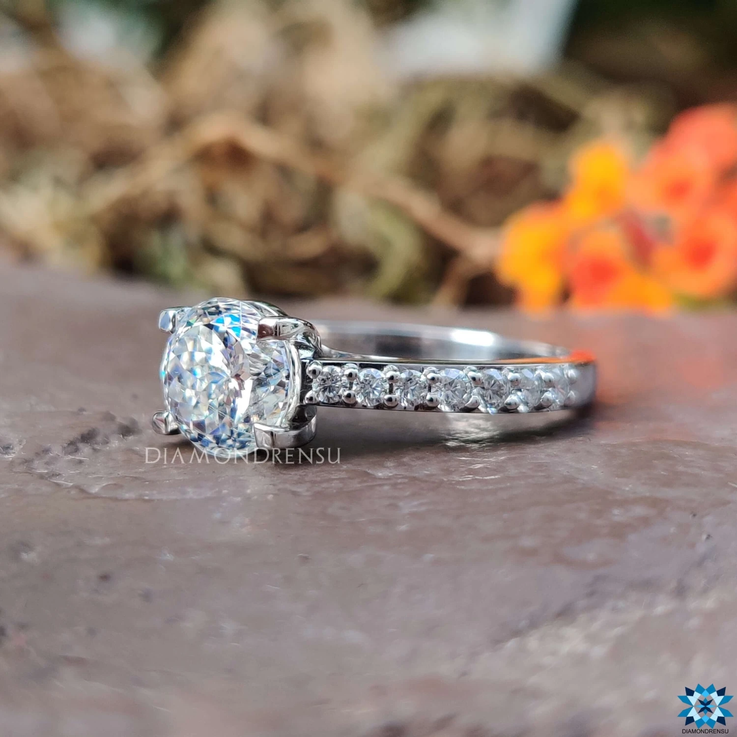 2.34 TCW Portuguese Cut Trellis Pave Set Moissanite Engagement Ring - Image 3