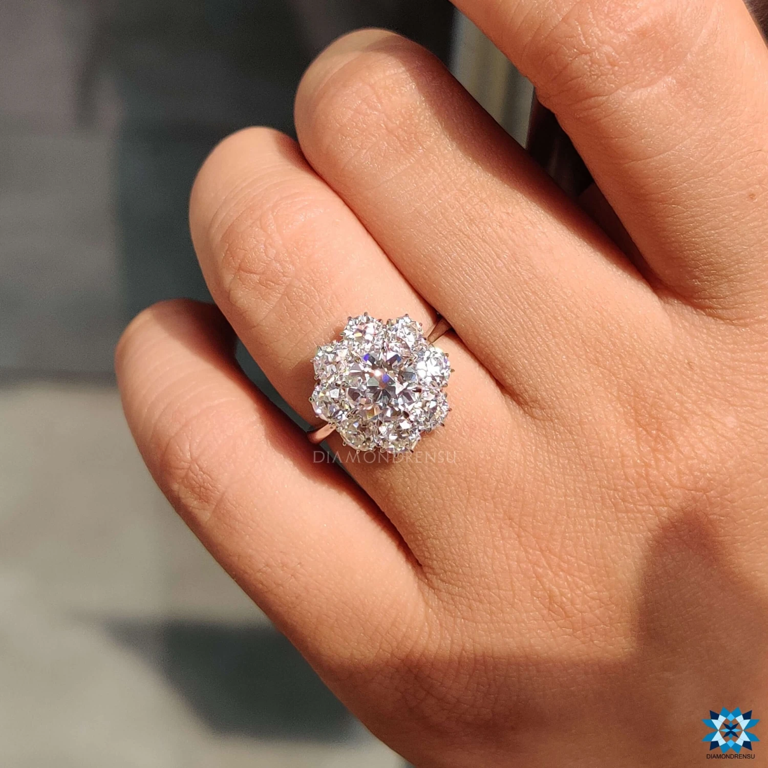 Cluster Halo 3.41 TW Old European Cut Moissanite Wedding Ring - Image 2