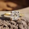 2.18 CT Cushion Cut Cathedral Set Moissanite Solitaire Ring