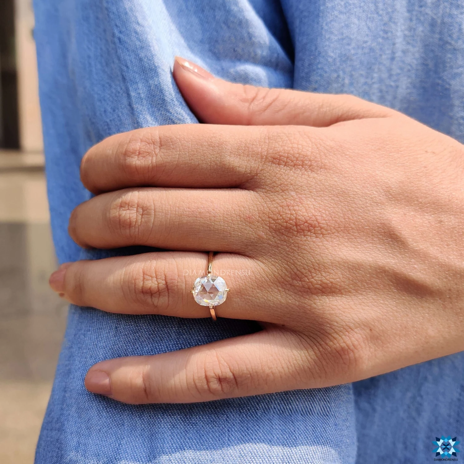 2.02 CT Cushion Rose Cut Moissanite Solitaire Engagement Ring - Image 8