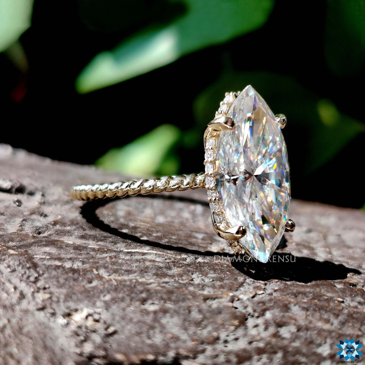 3.92 TCW Marquise Moissanite Twisted Hidden Halo Engagement Ring - Image 5