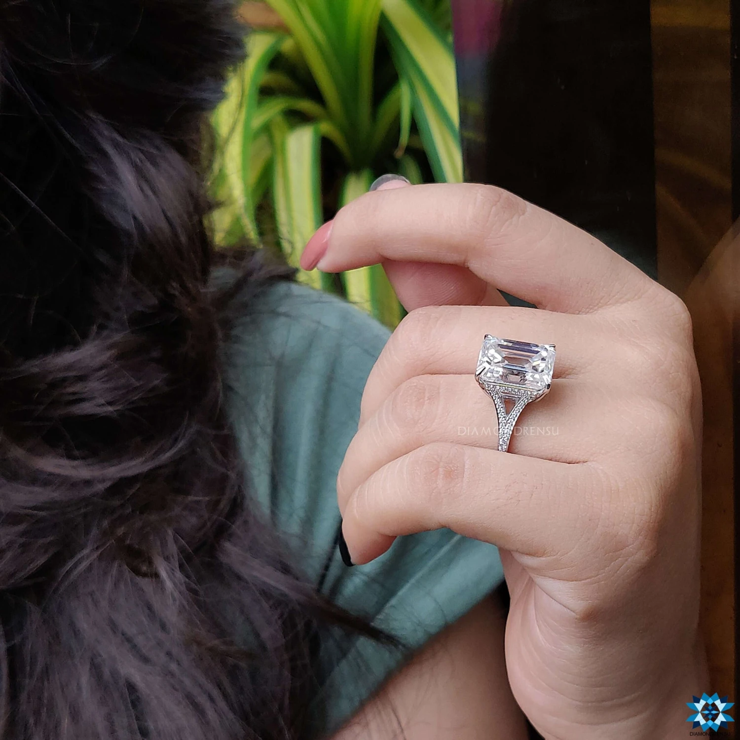 11.60 TCW Emerald Cut Classic Split Shank Moissanite Engagement Ring - Image 8