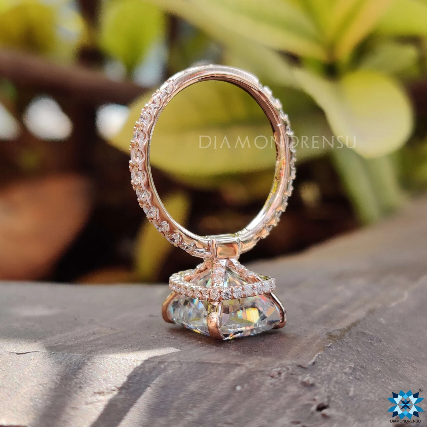 Cushion Cut Moissanite Engagement Ring, 6.13 TW Hidden Halo Pave Set Moissanite Ring - Image 2