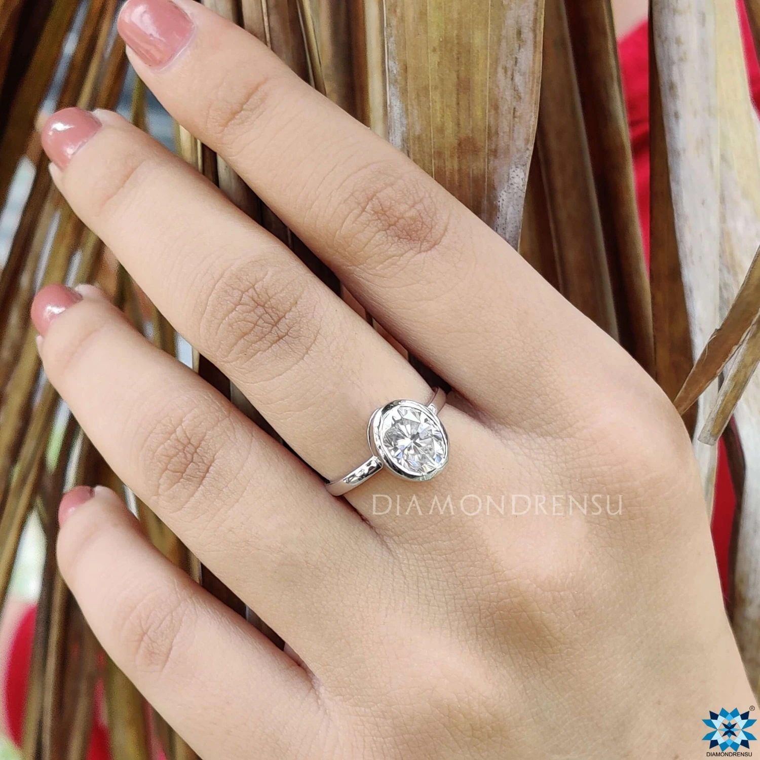 1.94 Singular Bezel Set Oval Solitaire Moissanite Engagement Ring - Image 10