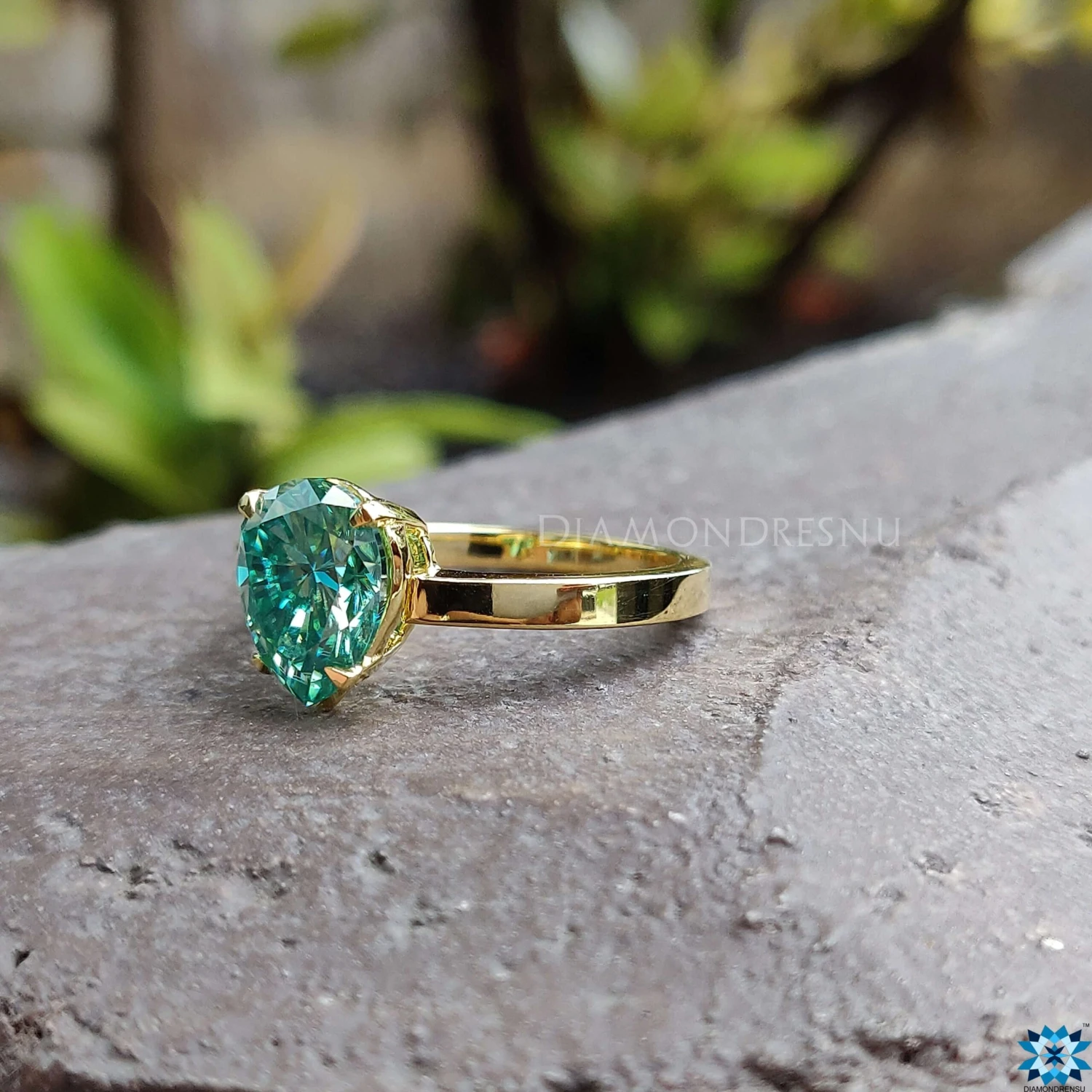 Dark Green Pear Cut Moissanite Solitaire Ring, 1.57 CT Moissanite Engagement Ring, Anniversary Gift Ring - Image 3