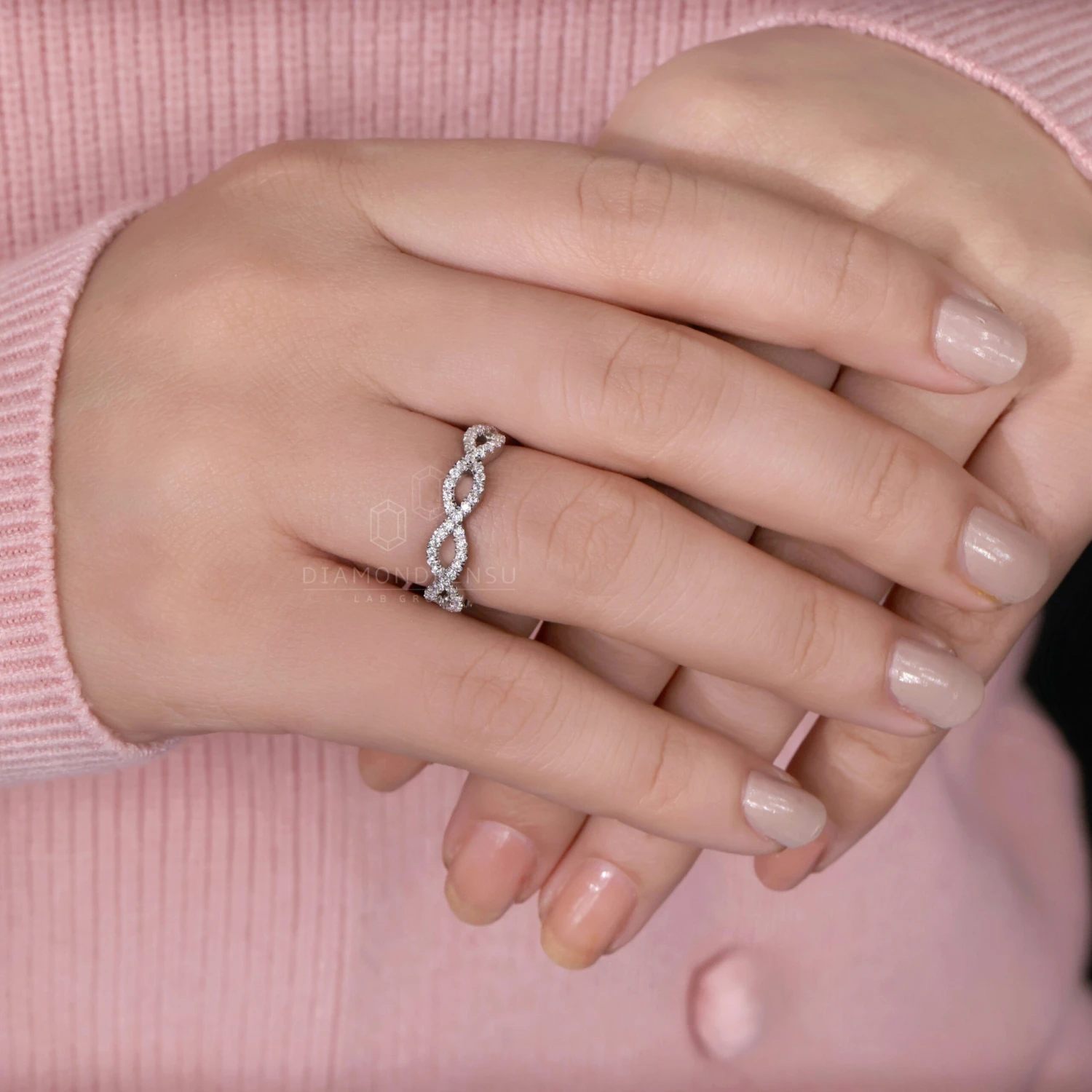 Celtic Style Round Brilliant Cut Lab Grown Diamond Wedding Band, Lab Diamond Cross Over Band - Image 7