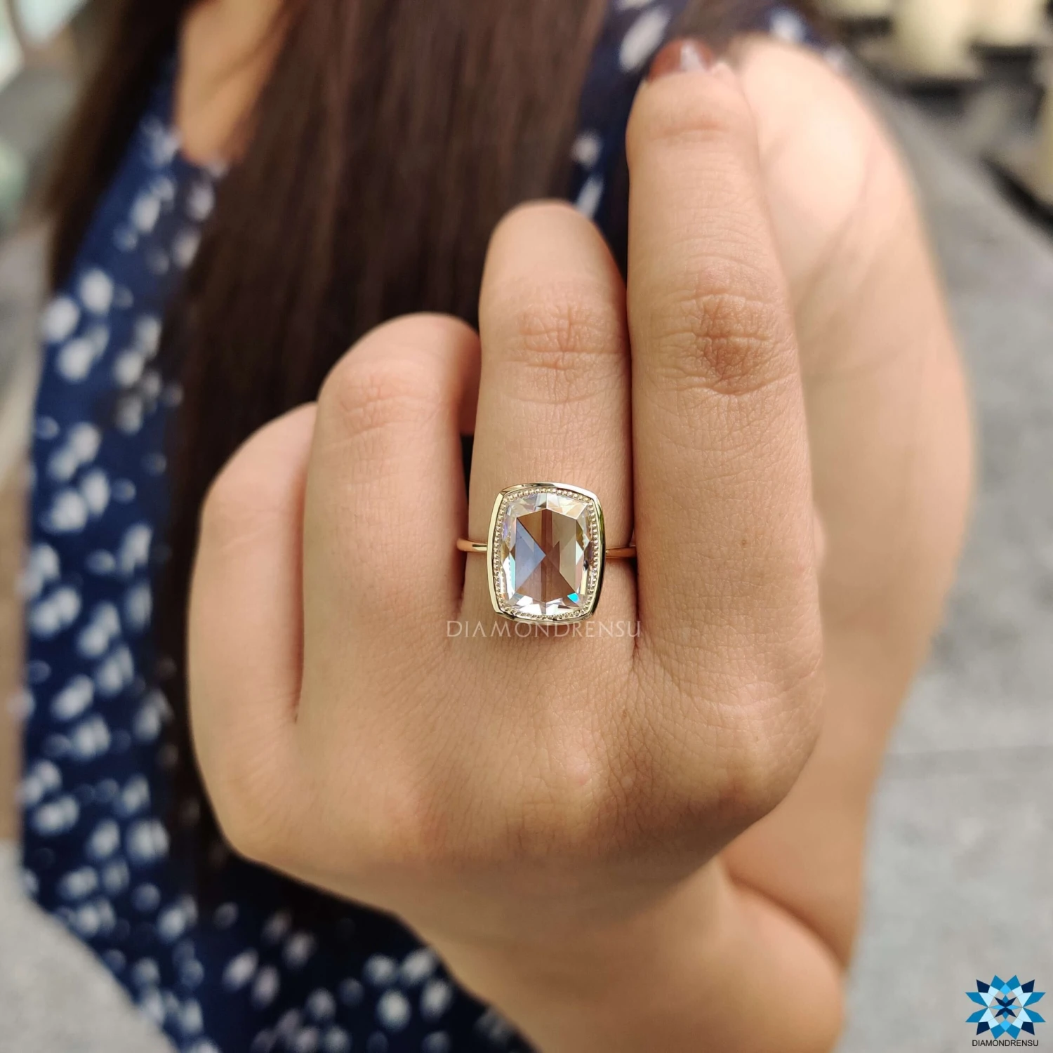 4.67 CT Cushion Rose Cut Milgrain Bezel Set Unique Open Gallery Simple Solitaire Moissanite Engagement Ring - Image 2