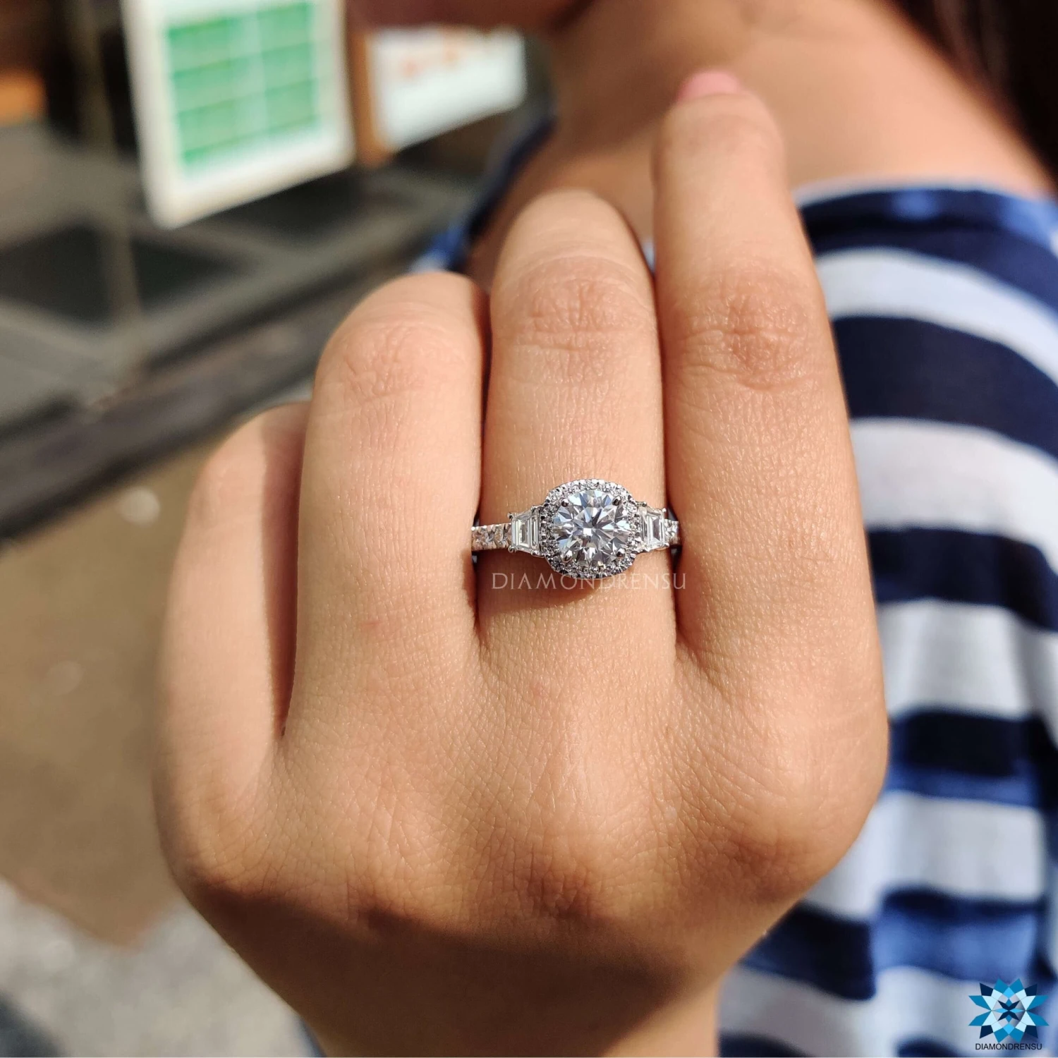 1.76 TCW Round Trapezoid Moissanite Three Stones Engagement Ring - Image 2