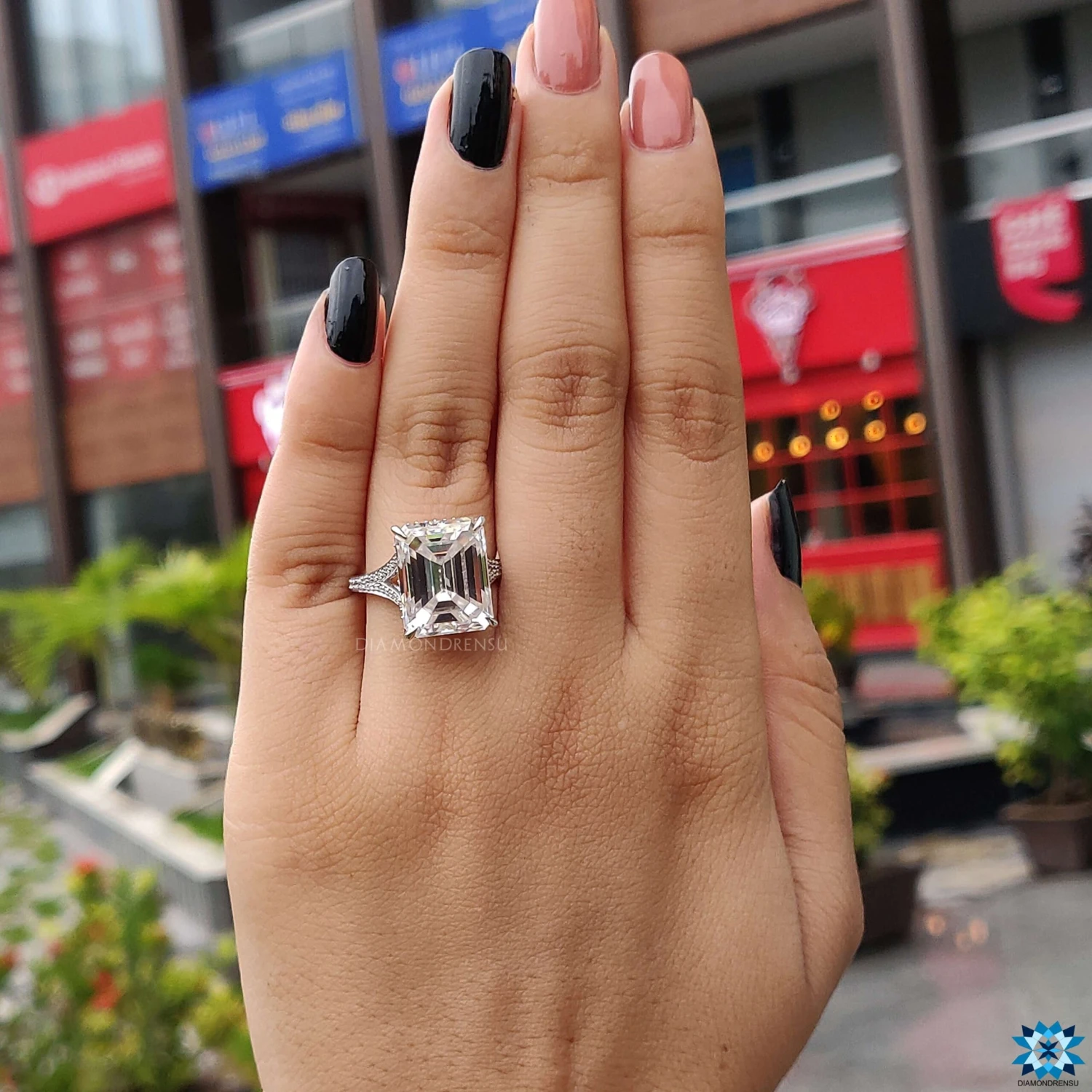 11.60 TCW Emerald Cut Classic Split Shank Moissanite Engagement Ring - Image 2