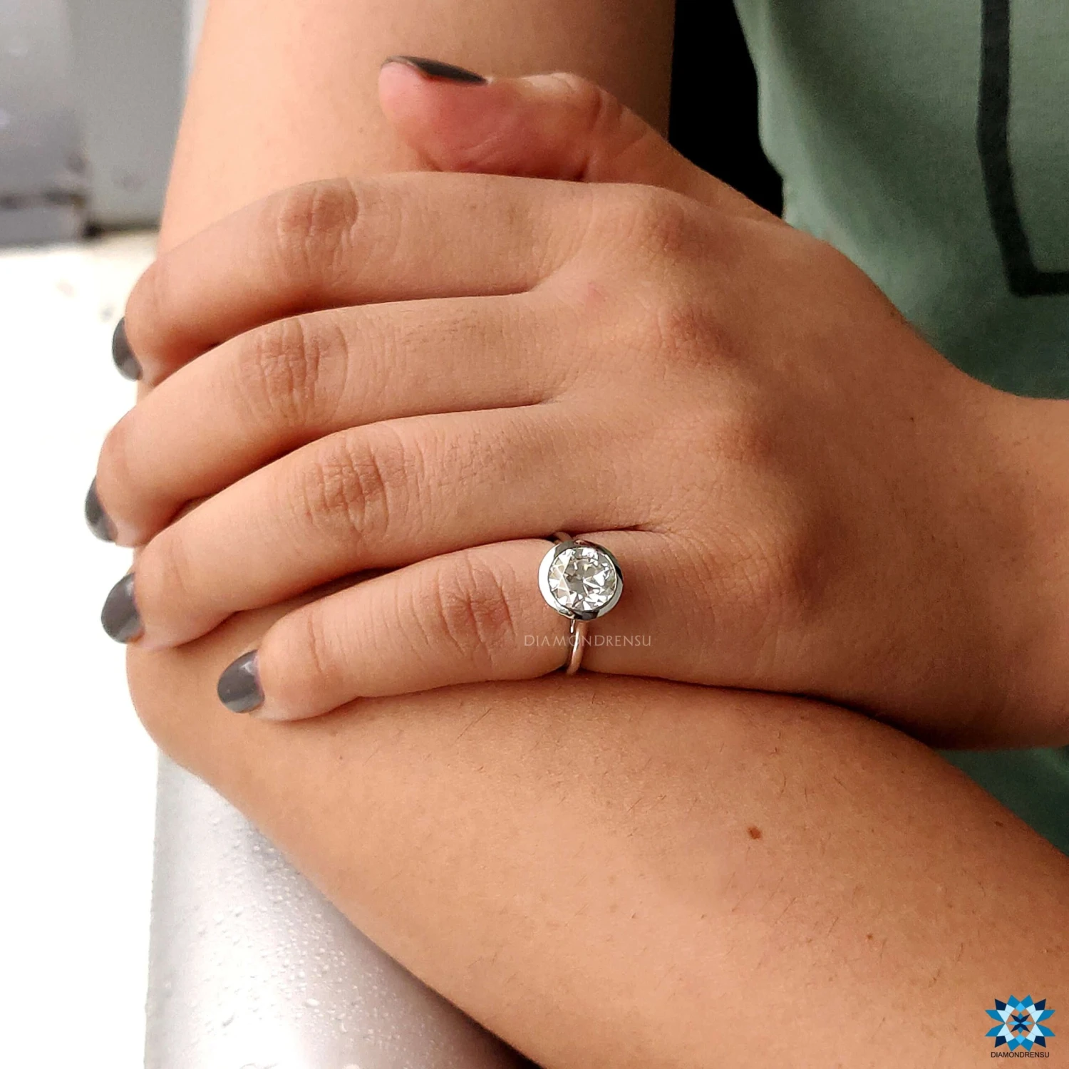 1.89 CT Round Old European Cut Bezel Set Moissanite Solitaire Ring - Image 8