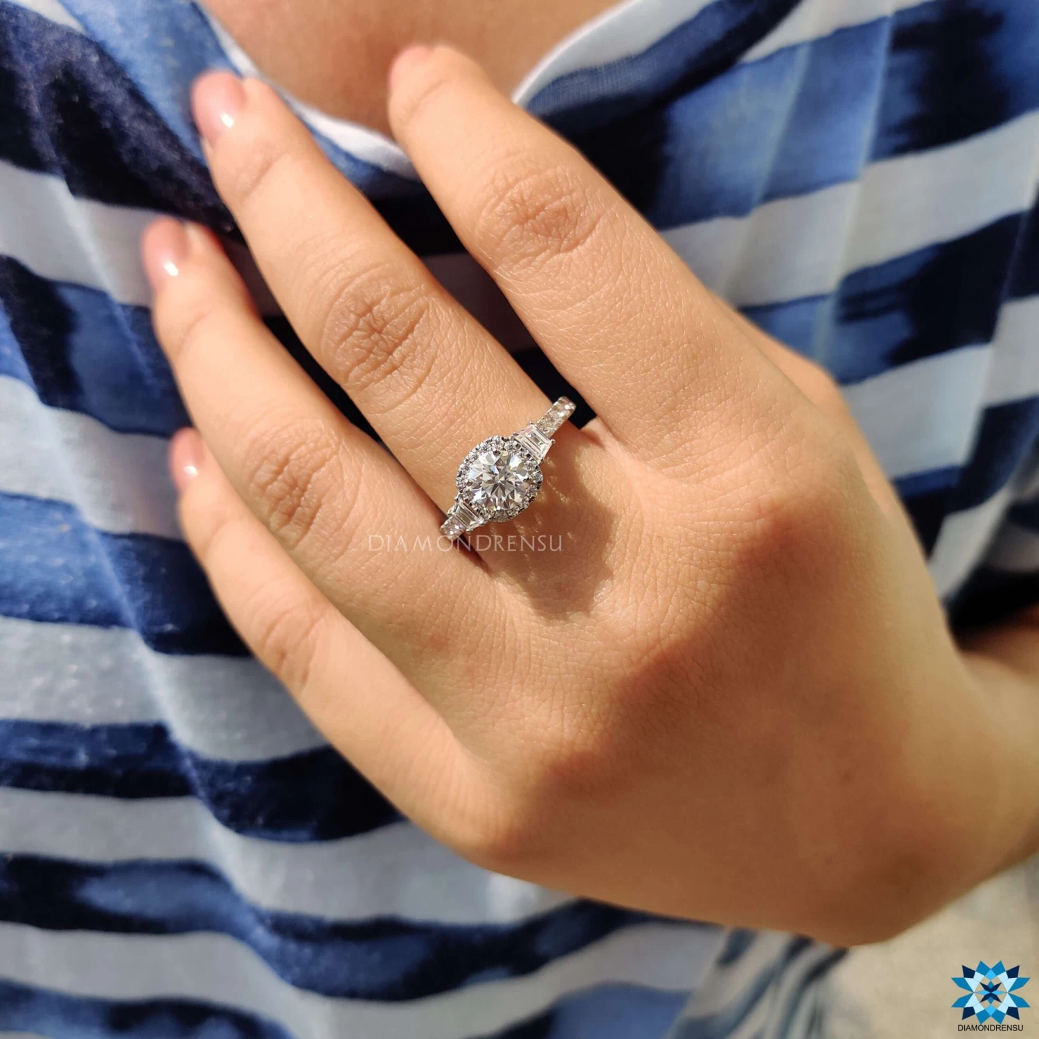 1.76 TCW Round Trapezoid Moissanite Three Stones Engagement Ring - Image 8